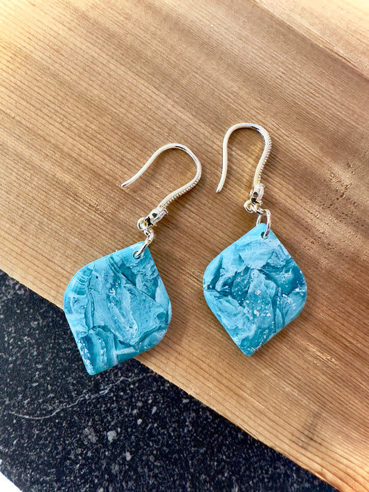 Faux Turquoise Rounded Diamonds | Drop Earrings | Silver Hardware