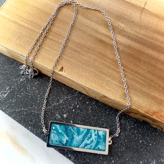 Faux Turquoise Framed Bar | Necklace | Silver Hardware