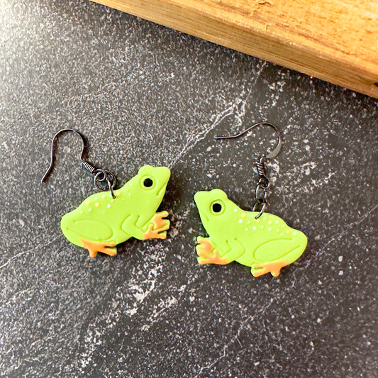 Green Frogs | Earrings | Black Hardware