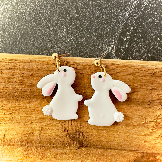 White Bunny Rabbits | Earrings | Silver or Gold Hardware