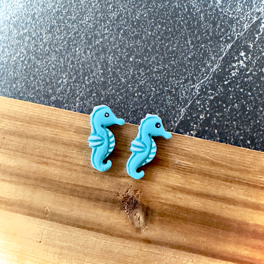 Teal Seahorse | Stud Earrings | Silver Hardware