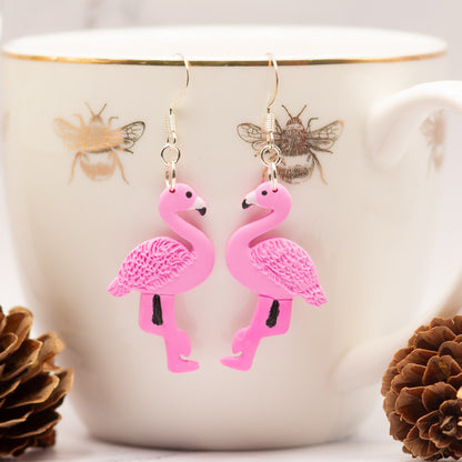 Pink Flamingos | Silver Hardware | Drop Earrings
